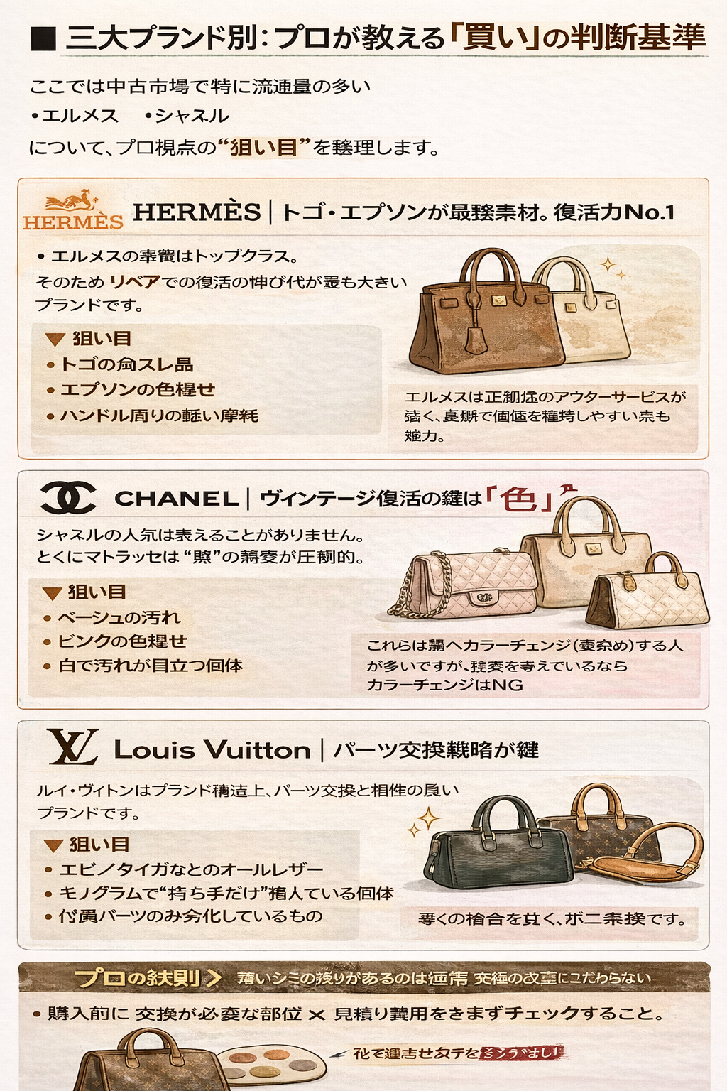 【保存版】中古エルメス・シャネル・ヴィトンはこう選べ!プロが教えるレザーの真価評価 高級中古ブランド購入ガイド