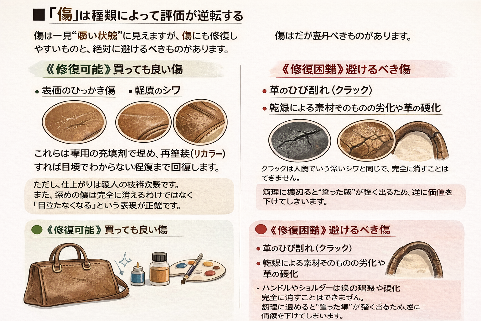 【保存版】中古エルメス・シャネル・ヴィトンはこう選べ!プロが教えるレザーの真価評価 バッグの「傷」は種類によって評価が逆転する