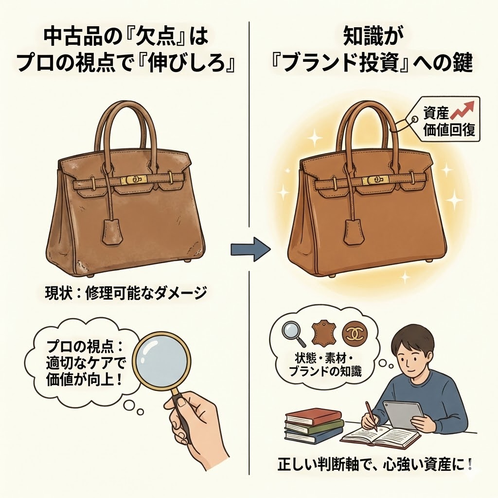 【保存版】中古エルメス・シャネル・ヴィトンはこう選べ!プロが教えるレザーの真価評価 色褪せやシミがあるブランド品は価値を上げるチャンス