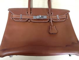 バーキンボックスカーフのシミ修理事例ビフォー