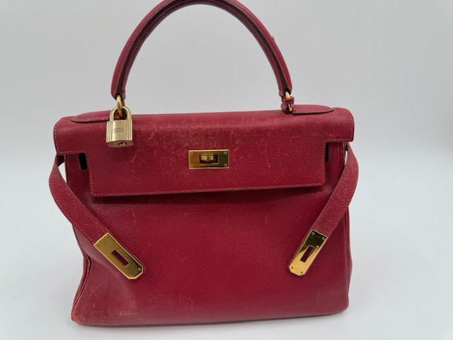 エルメス バッグ修理 ケリーの型崩れと擦り傷と色褪せのケア　ビフォー