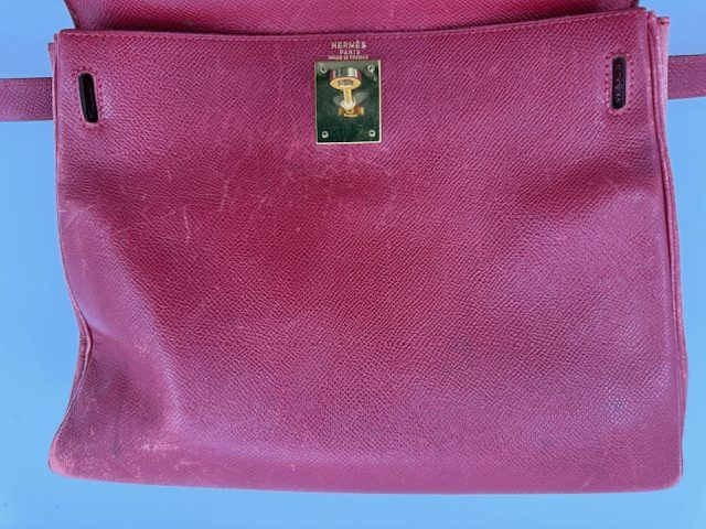 エルメス バッグ修理 ケリーの型崩れと擦り傷と色褪せのケア　ビフォー①